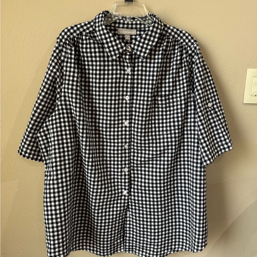 Woman Within Black and White Gingham Casual Shirt